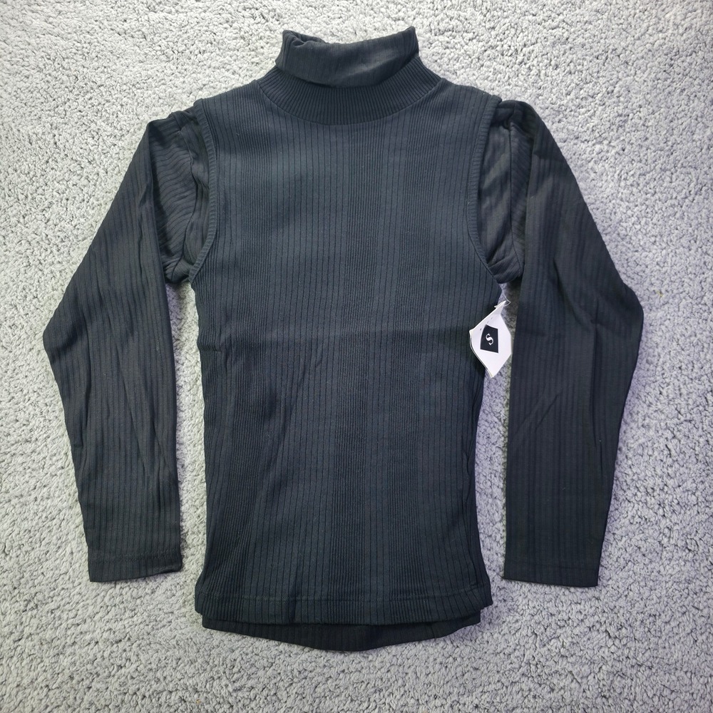 B.E. Womens Ribbed Turtleneck Top Black Long Sleeve Cotton Blend Size Small